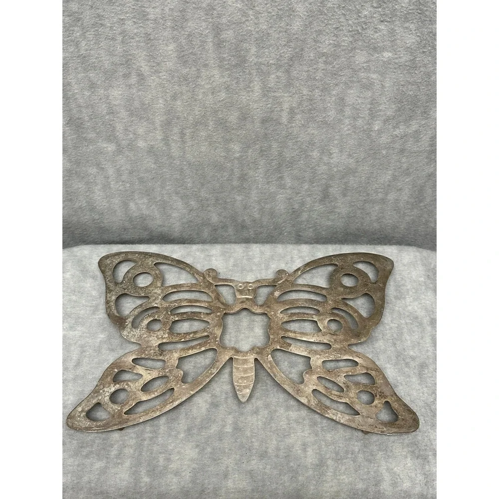 VTG F.B. Rogers Italy Butterfly Trivet Zinc‎ Metal Silver Tone Openwork Kitchen
